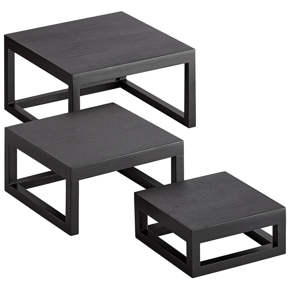 American Metalcraft AWRSP 3-Piece Black Wood Solid Frame Square Riser Set
