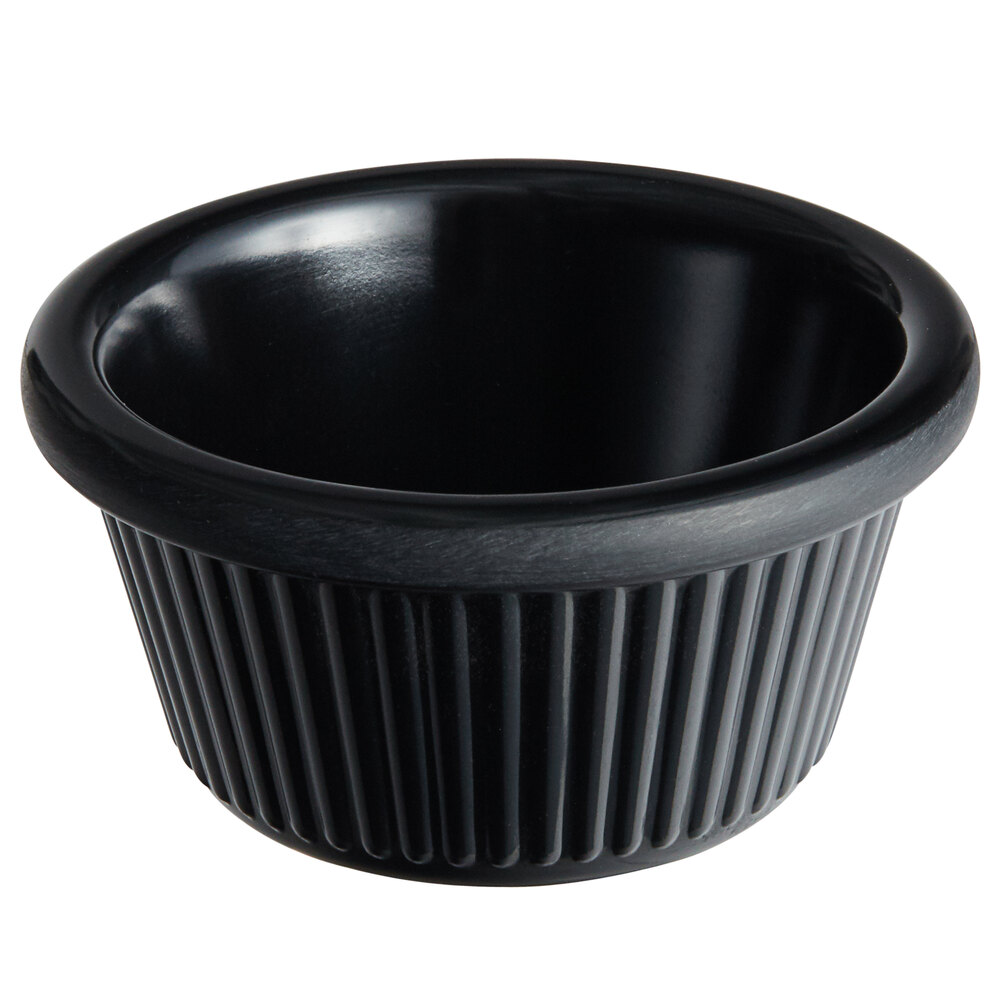 Acopa 2 oz. Black Fluted Melamine Ramekin - 12/Case