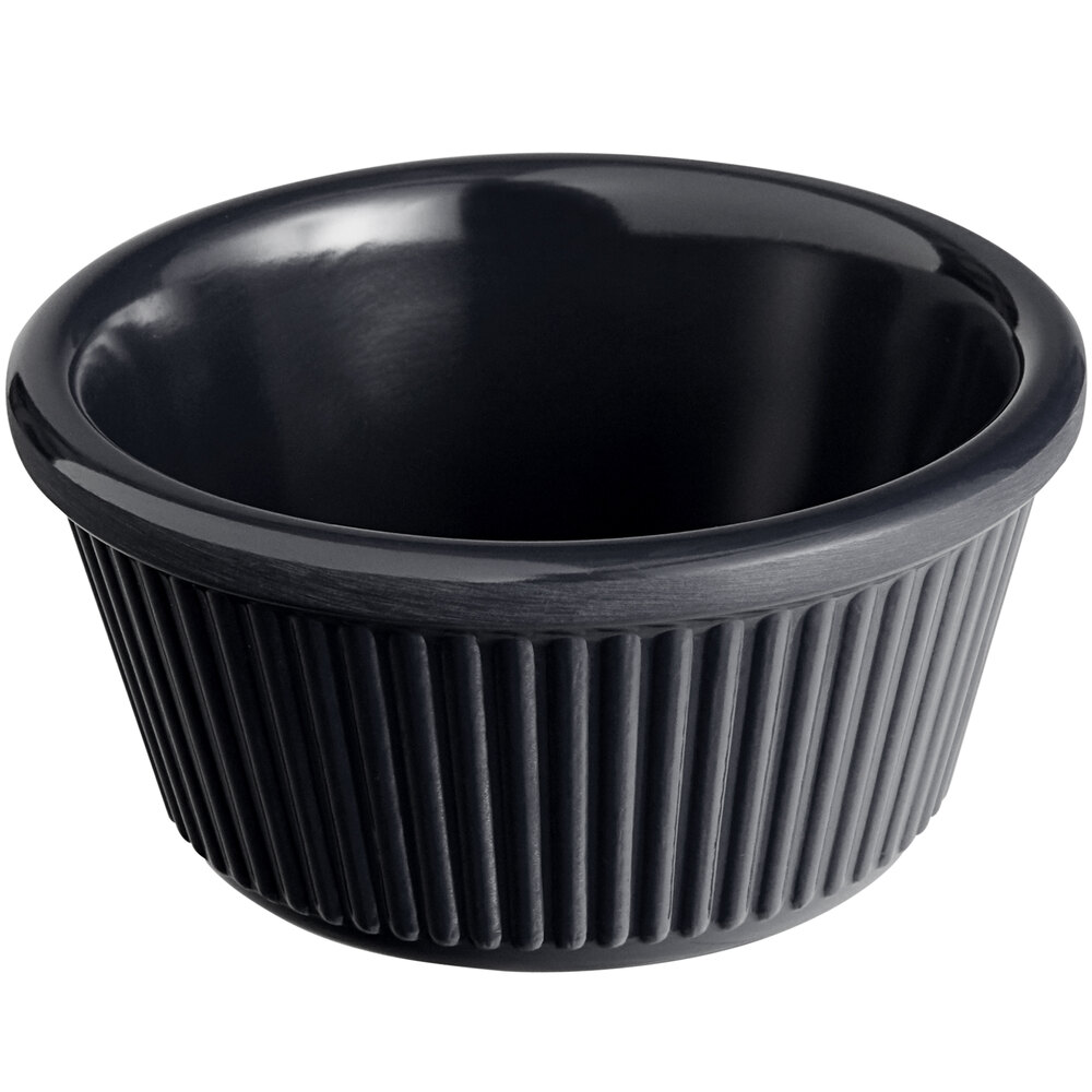 Acopa 3 oz. Black Fluted Melamine Ramekin - 12/Case