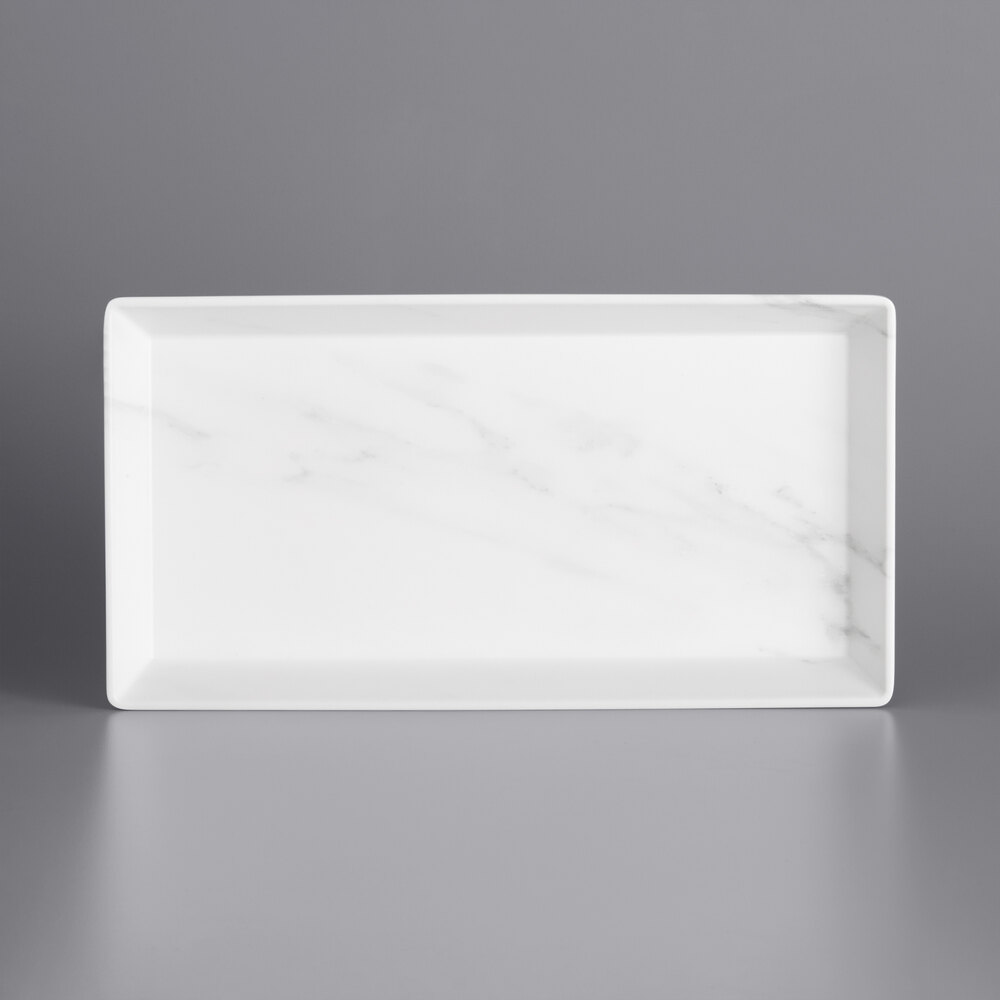American Metalcraft MWMEL19 14" x 7 1/2" White Marble Rectangular Melamine Platter
