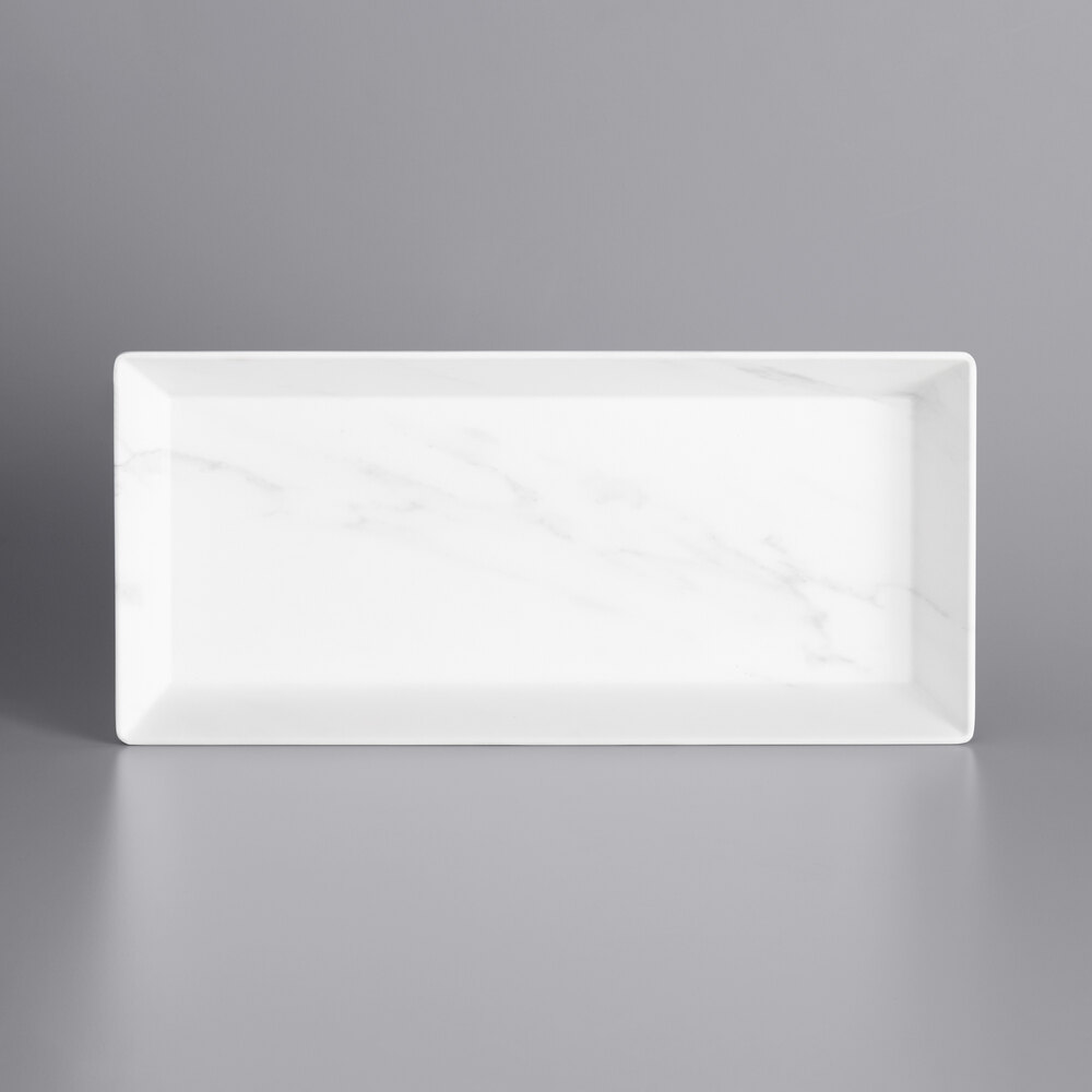 American Metalcraft MWMEL23 18" x 8 1/4" White Marble Rectangular Melamine Platter