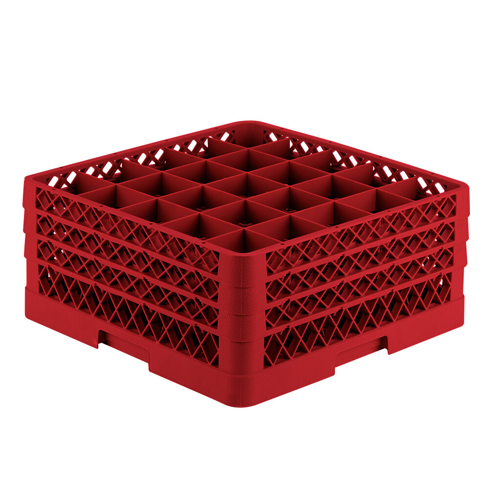 Vollrath TR6BBB Traex® Full-Size Red 25-Compartment 7 7/8" Glass Rack