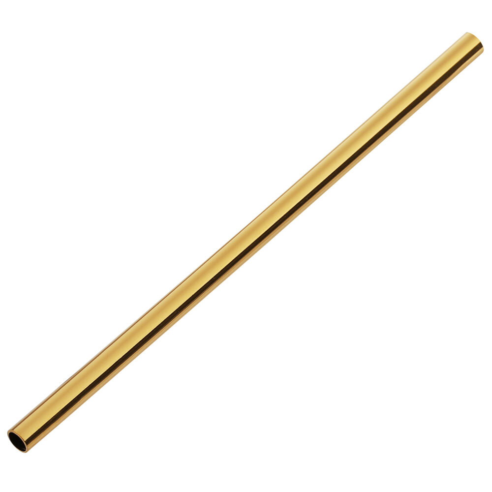 Acopa 5 1/2" Gold Stainless Steel Reusable Straight Straw - 12/Pack