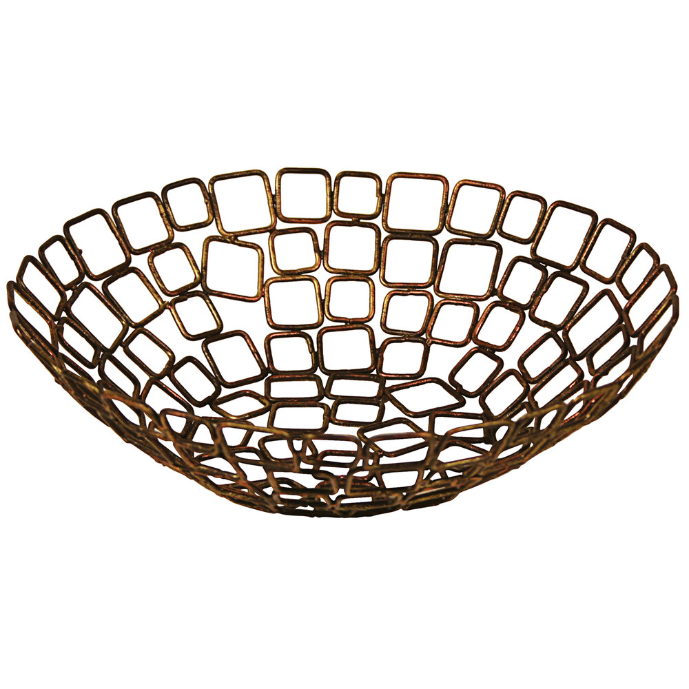 Front of the House BBK011GOI22 Coppered Link 10" x 3" Hand-Painted Fused Iron Round Basket - 6/Case