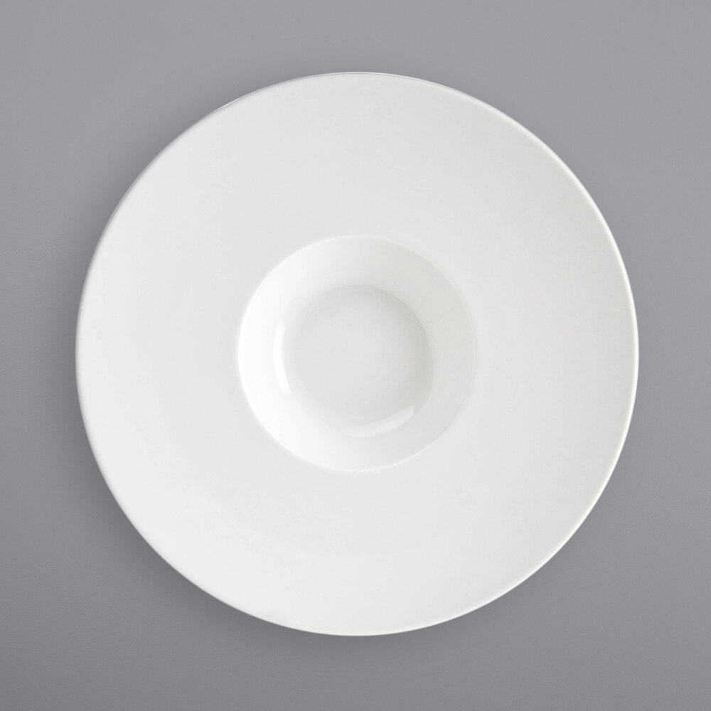 Front of the House DBO077WHP23 Monaco 3.5 oz. Bright White Extra Wide Rim Round Porcelain Bowl - 12/Case