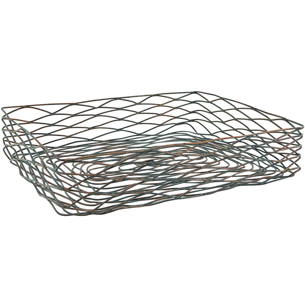 Front of the House BBK040PTI22 Patina 14" x 11" x 3" Hand-Painted Fused Iron Rectangular Basket - 6/Case