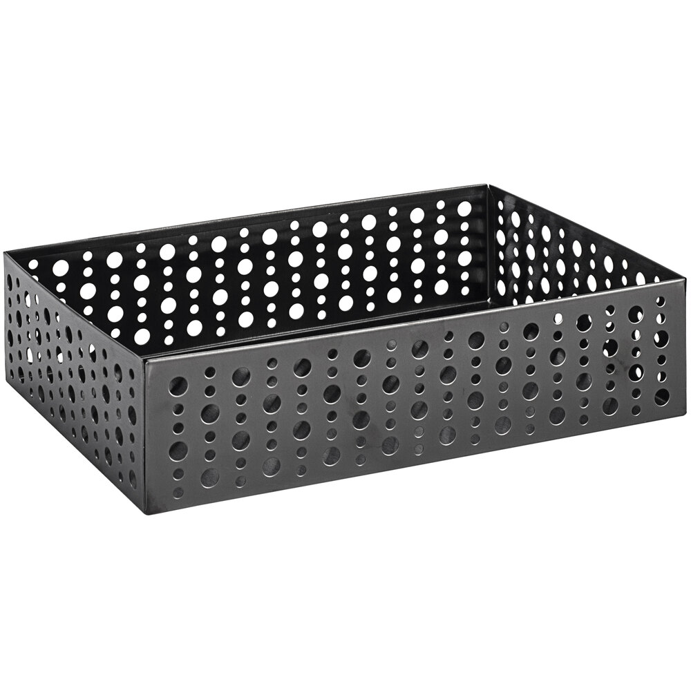 Front of the House BHO042BKS21 Dots 9" x 6" x 2 1/4" Matte Black Stainless Steel Rectangular Basket - 4/Case