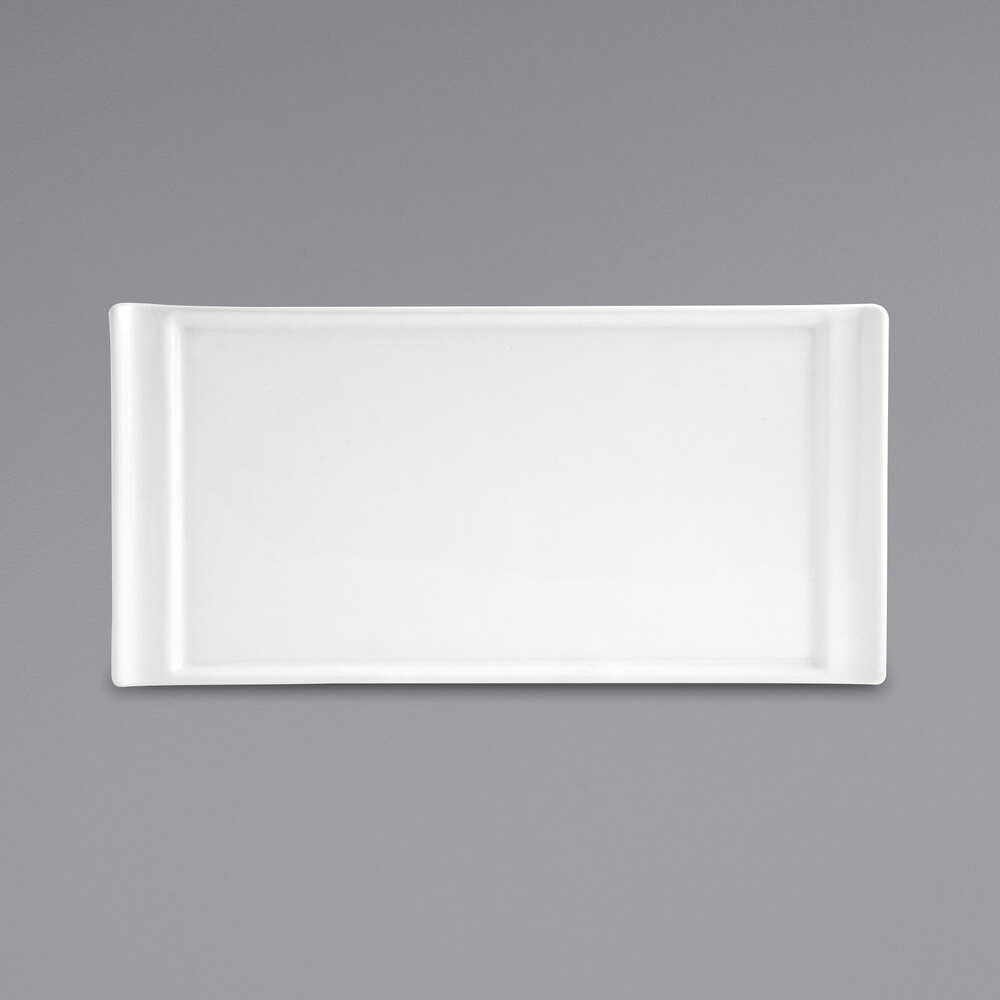 Front of the House DDP017WHP22 Nouvelle 13" x 6 1/2" Bright White Rectangular Porcelain Plate - 6/Case