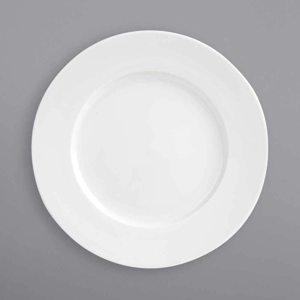 Front of the House DSP021WHP22 Monaco 9" Bright White Wide Rim Round Porcelain Plate - 6/Case