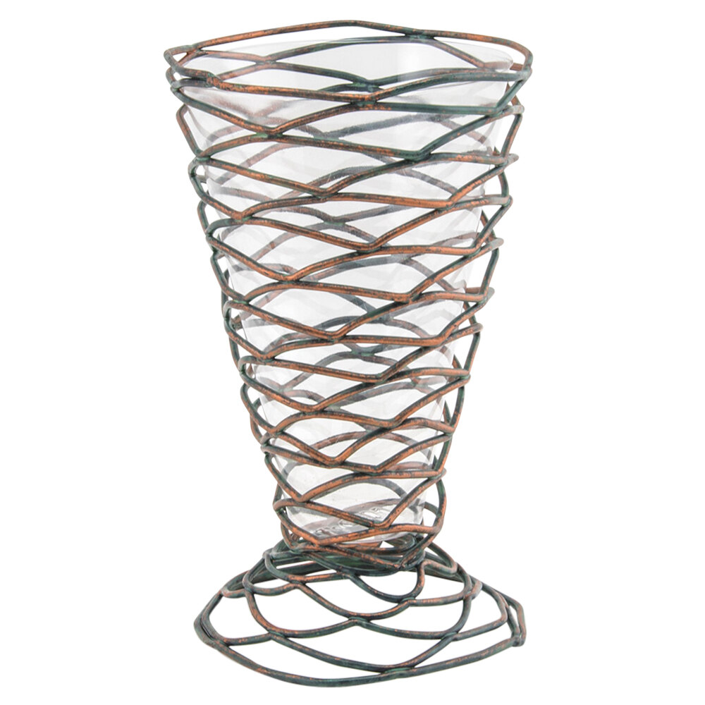 Front of the House TCS008PTI23 Patina 4" x 7" Hand-Painted Fused Iron Cone Basket - 12/Case