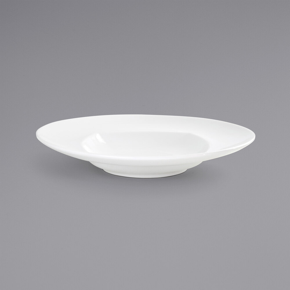 Front of the House DBO031WHP23 Trillium 10 oz. Bright White Wide Rim Round / Square Porcelain Bowl - 12/Case