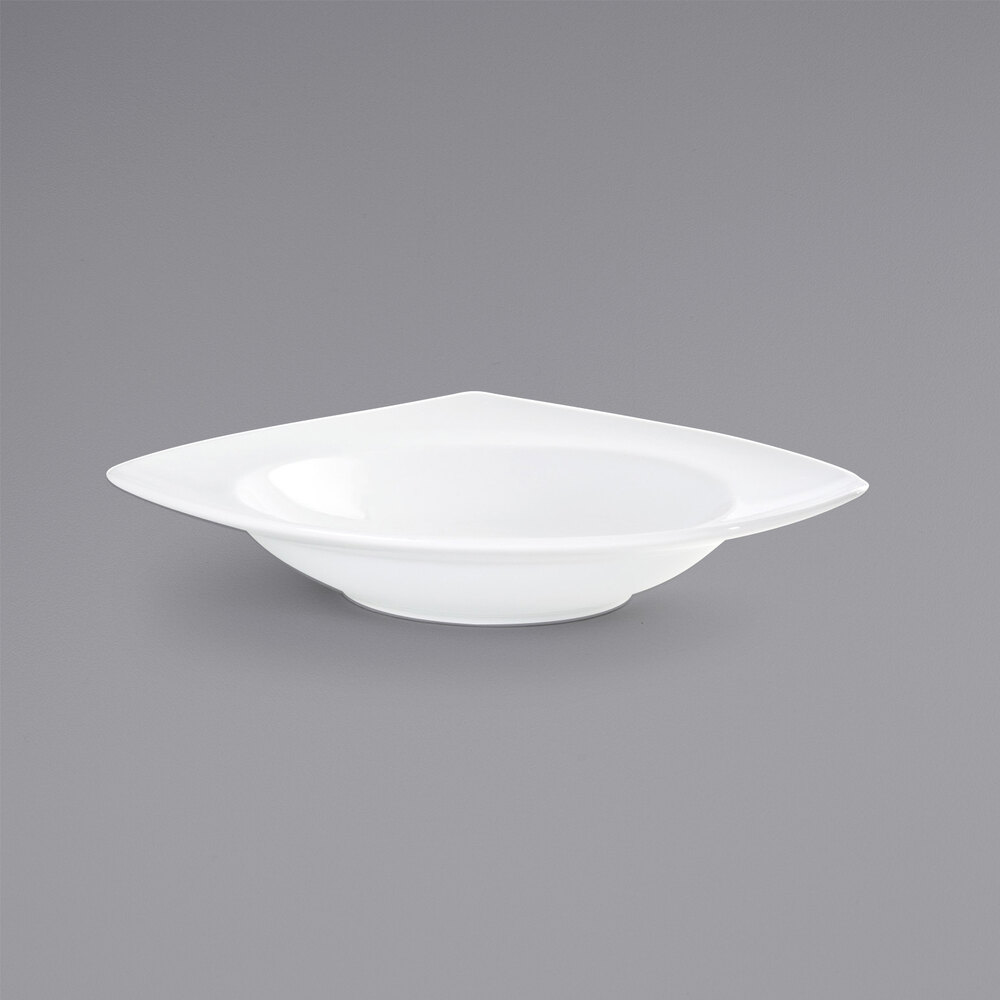 Front of the House DBO029WHP22 Trillium 20 oz. Bright White Wide Rim Triangle Porcelain Bowl - 6/Case