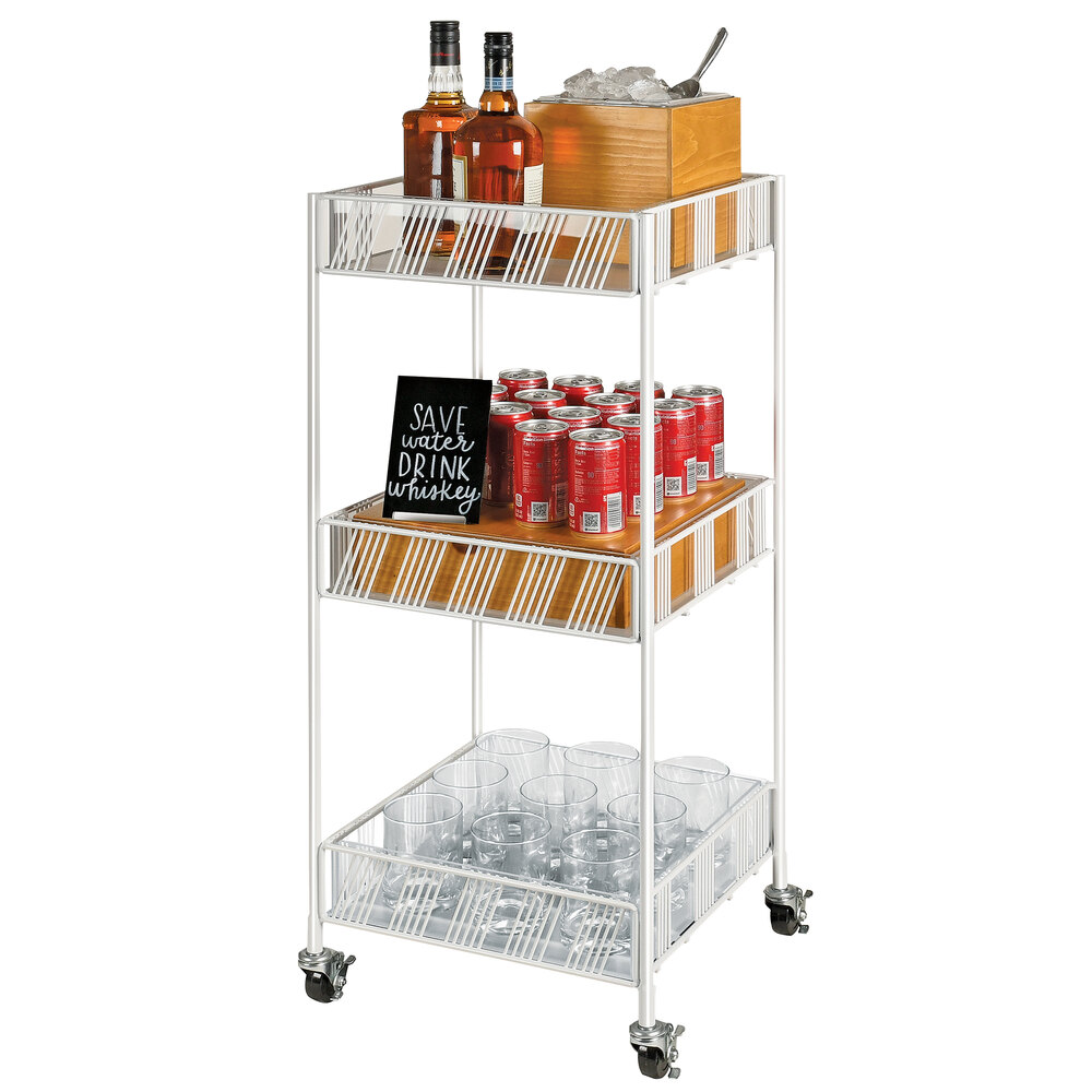 Cal-Mil 4111-15 Portland White 3-Tier Merchandiser Cart with Plastic Inserts- 15" x 14" x 35"
