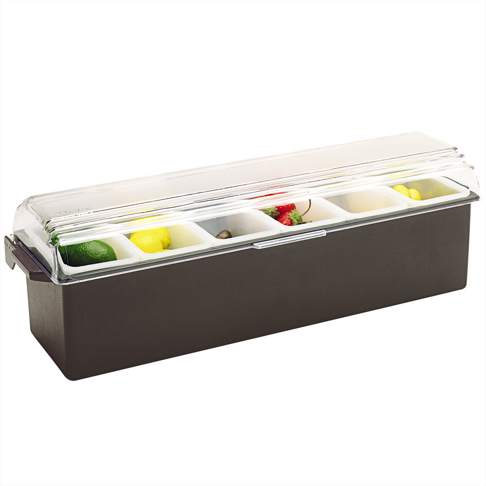 Vollrath 4743-01 Traex® Kondi-Keeper™ 6-Compartment Brown Plastic Condiment Bar with (6) 1-Pint Inserts