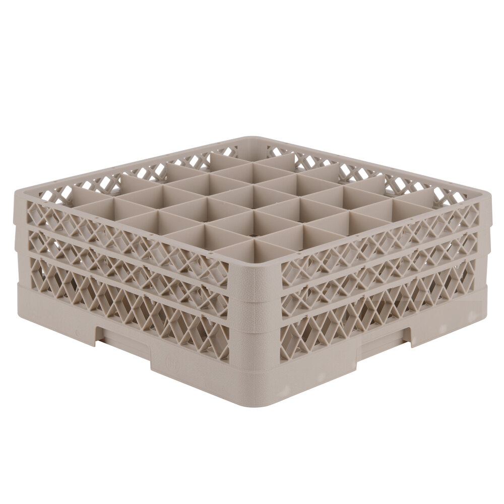 Vollrath TR6BB Traex® Full-Size Beige 25-Compartment 6 3/8" Glass Rack