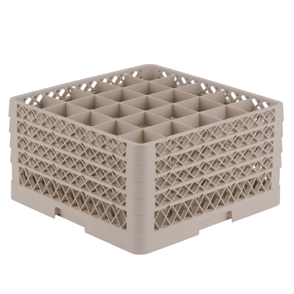 Vollrath TR6BBBB Traex® Full-Size Beige 25-Compartment 9 7/16" Glass Rack