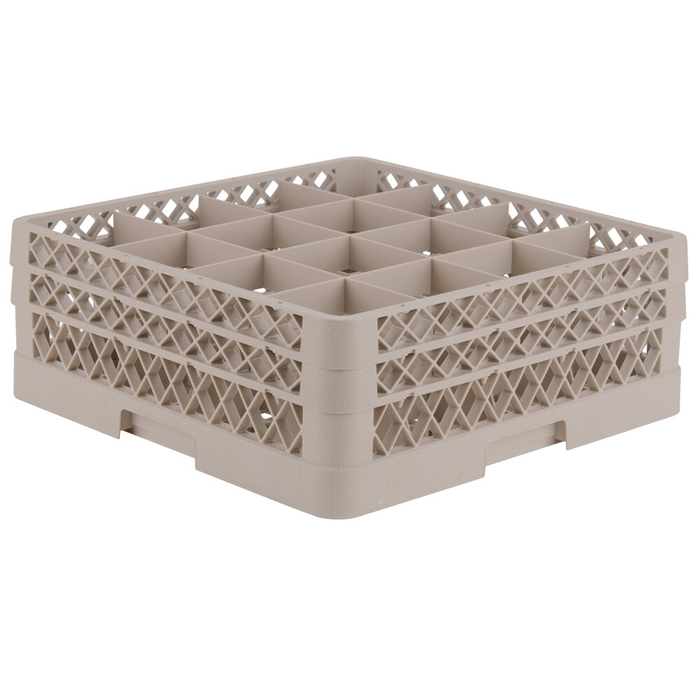 Vollrath TR8DD Traex® Full-Size Beige 16-Compartment 6 3/8" Glass Rack