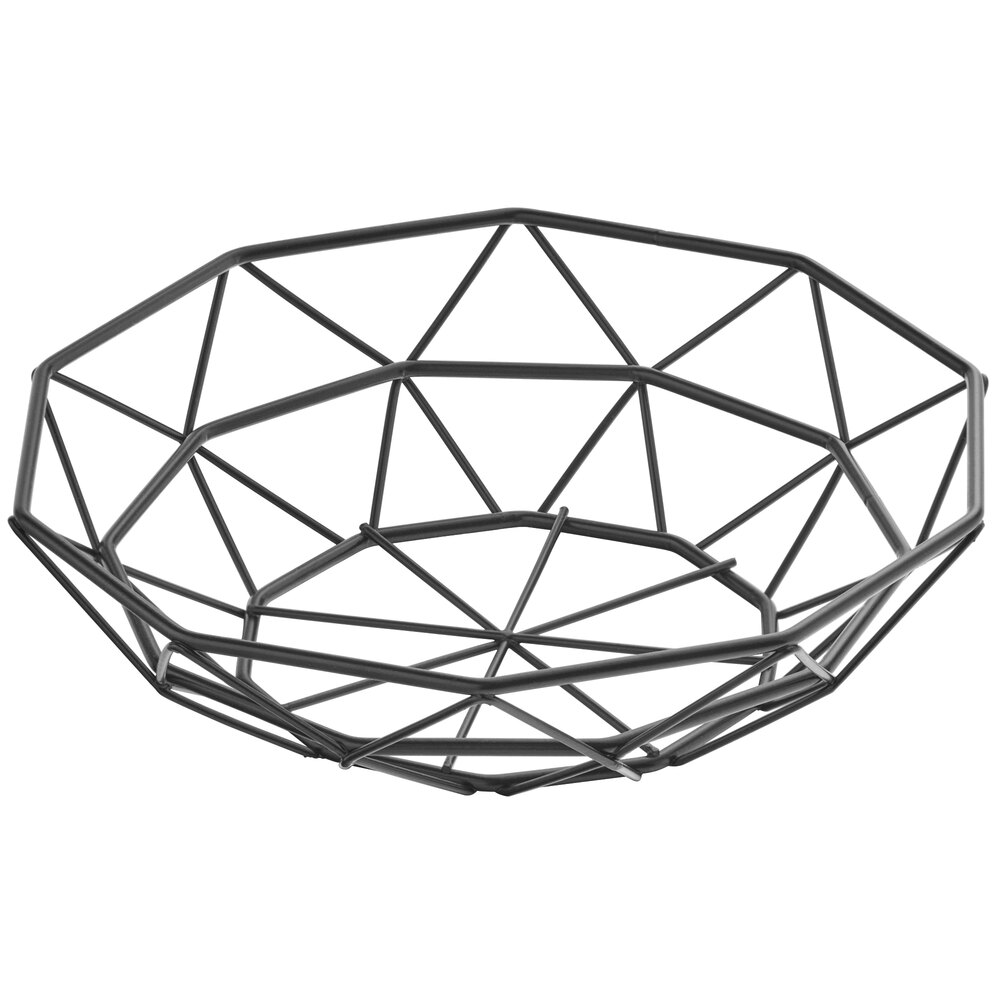 Tablecraft 10463 Delta 8" Black Stainless Steel Round Wire Serving Basket