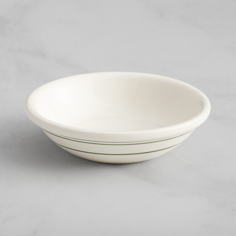 Acopa 4 oz. Ivory (American White) Stoneware Fruit Dish with Green Bands - 36/Case