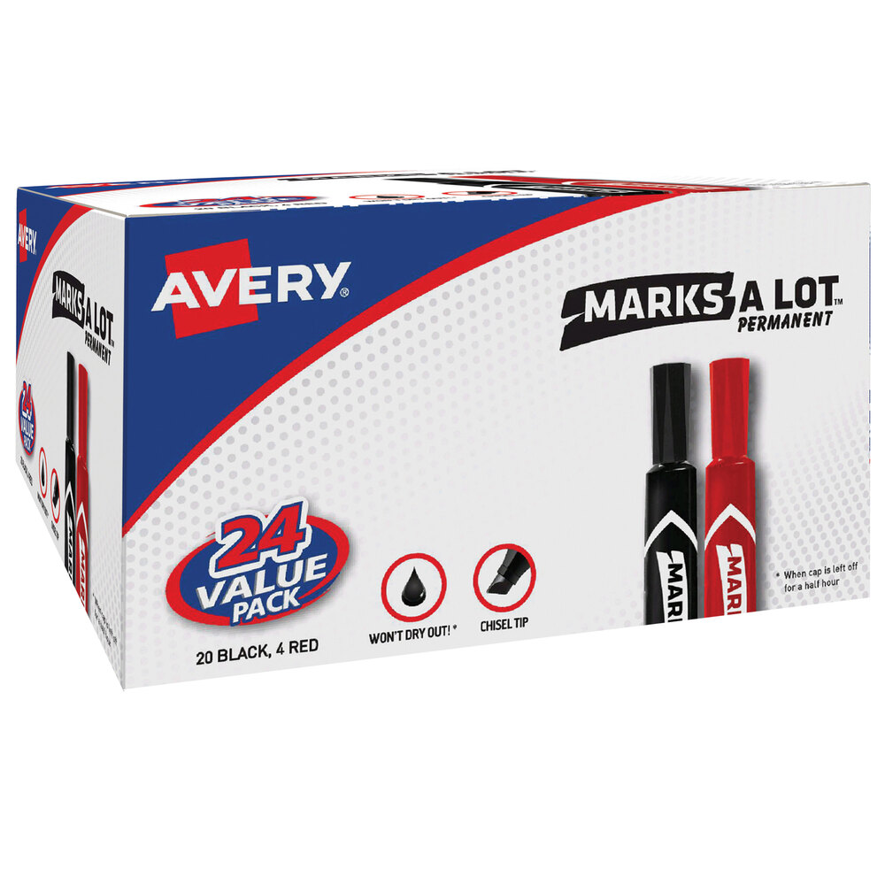 Avery® Marks-A-Lot 98187 Chisel Tip Desk Style Permanent Marker, Color Assortment - 24/Pack
