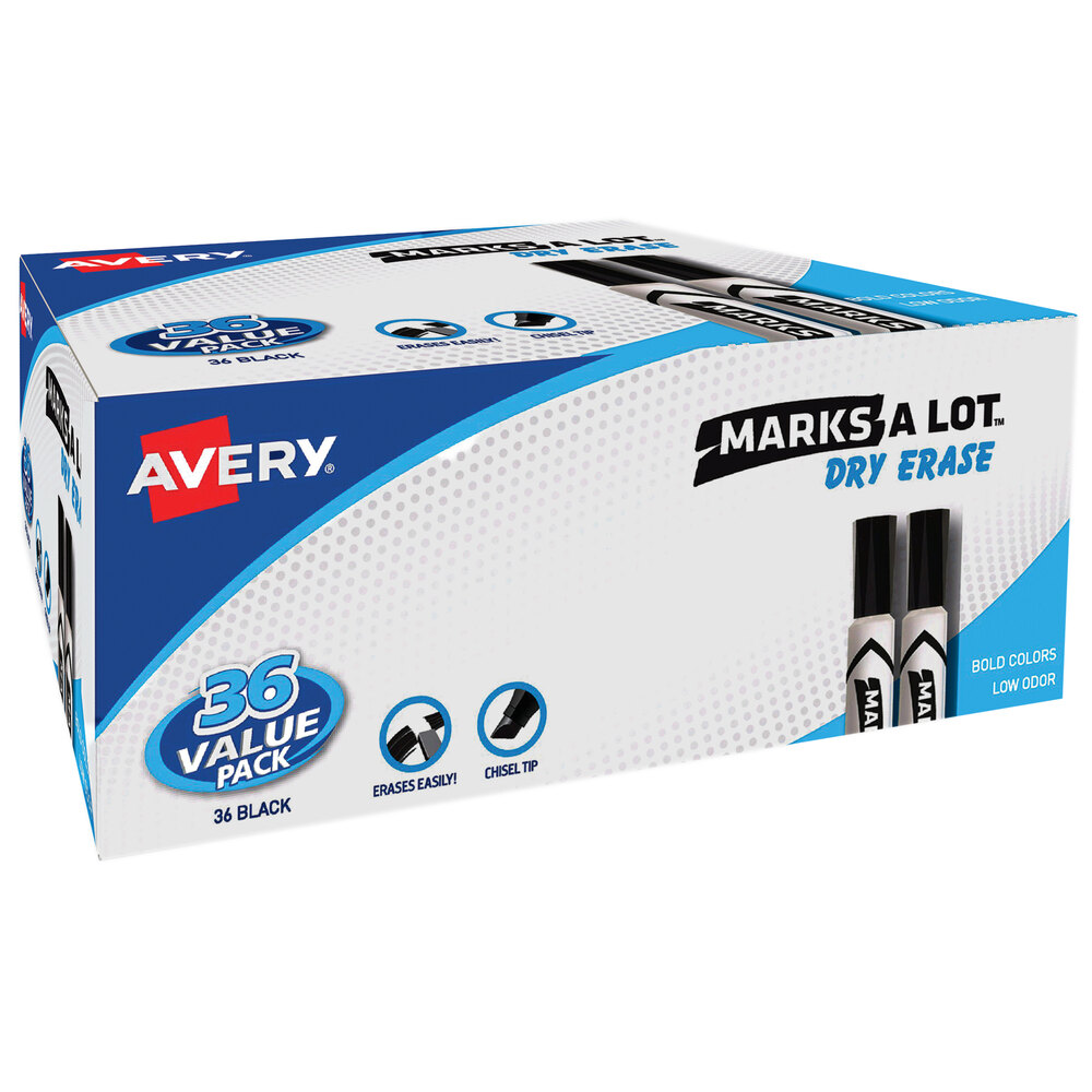 Avery® Marks-A-Lot 98207 Black Chisel Tip Desk Style Dry Erase Marker - 36/Pack
