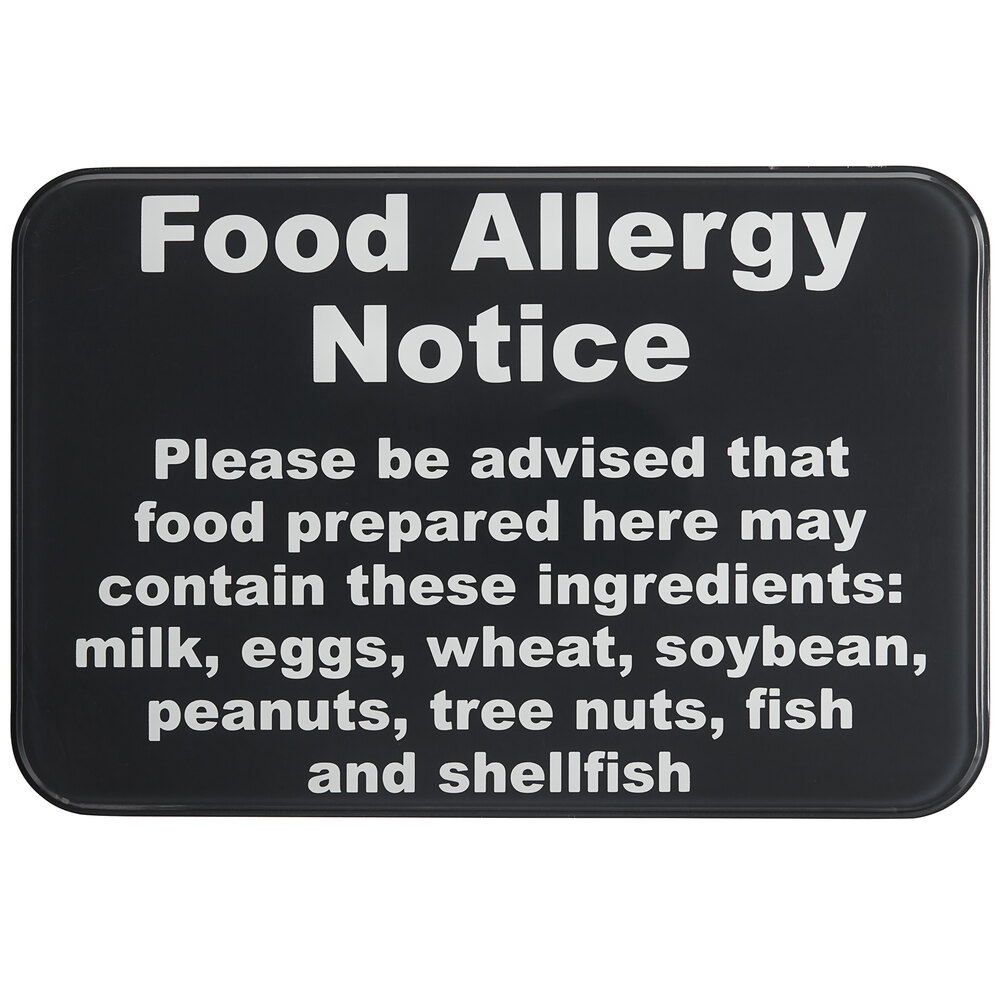 Tablecraft 10481 9" x 6" Black / White Plastic "Food Allergy Notice" Sign
