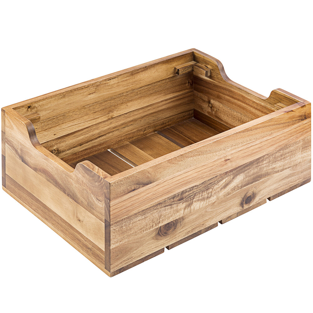 Tablecraft 300100 Full Size 7 3/8" Deep Acacia Wood Food Box / Display Crate