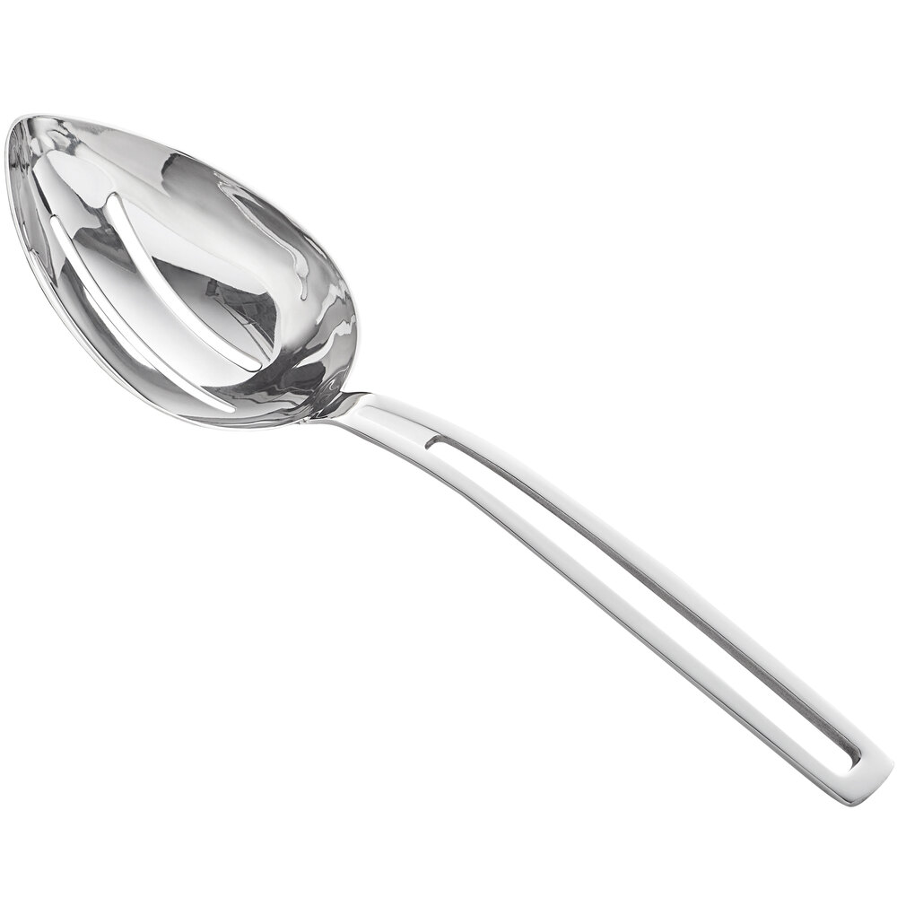 Vollrath 46730 Miramar® 8 oz. Stainless Steel Open Handle Slotted Oval Serving Spoon