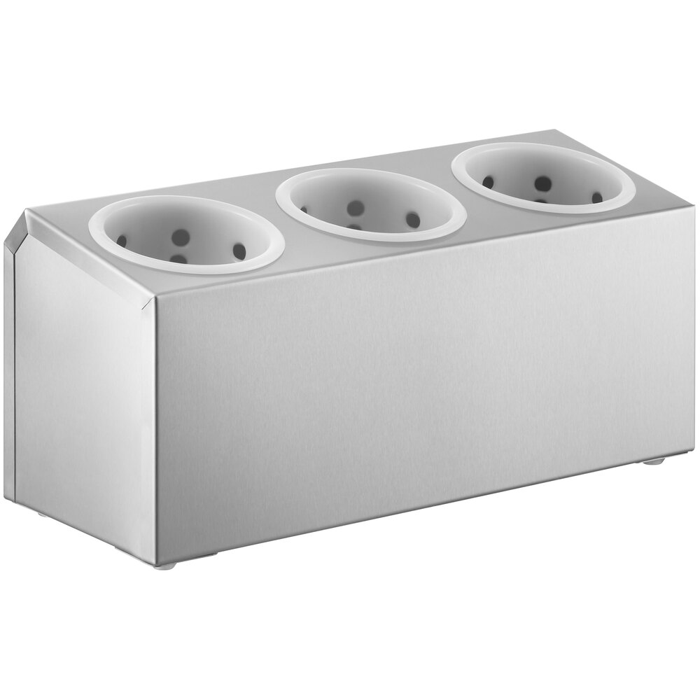 Choice Three Hole Stainless Steel Flatware Organizer with White Perforated Plastic Cylinders
