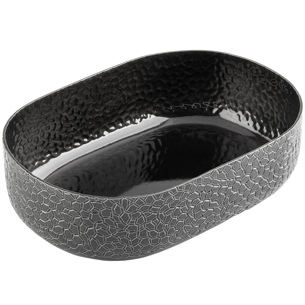 Tablecraft 10702 Crackle 64 oz. Oval Black Aluminum Serving Bowl