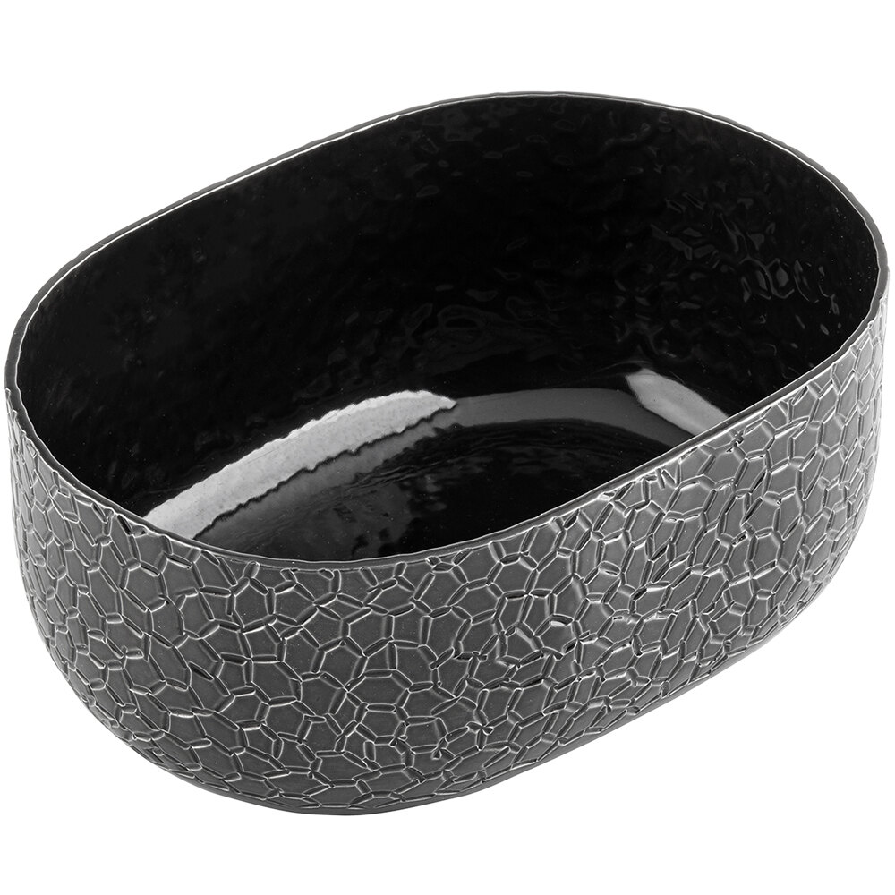 Tablecraft 10703 Crackle 28 oz. Oval Black Aluminum Serving Bowl