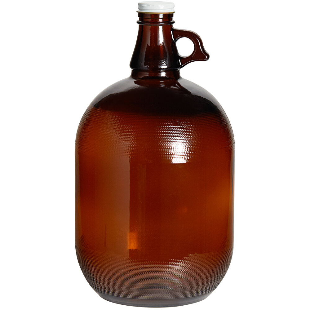 Acopa 128 oz. Customizable Amber Growler with Cap - 4/Case