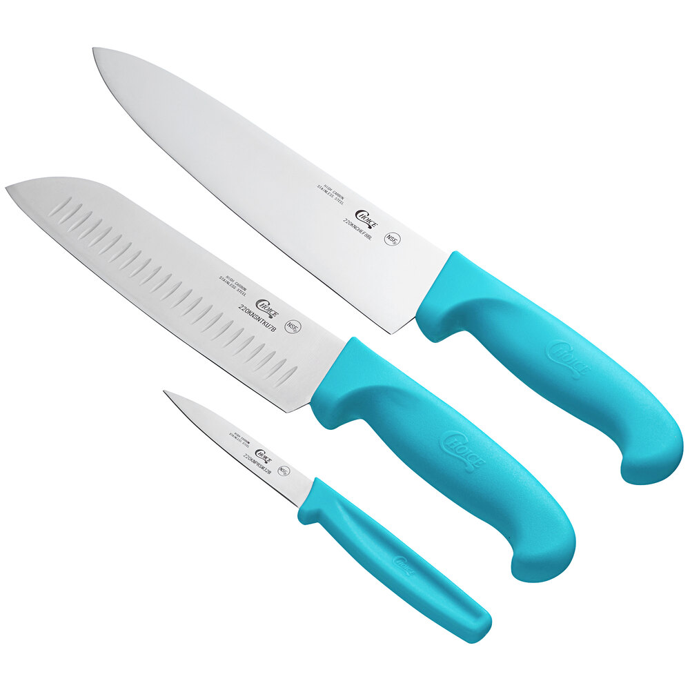 Choice 3-Piece Knife Set with Neon Blue Handles