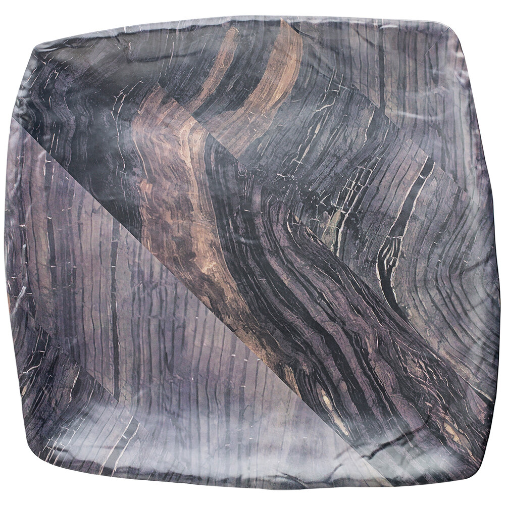 Tablecraft 10023 Barnwood 15" x 14 1/2" Square Faux Wood Melamine Tray