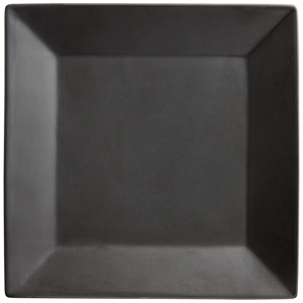 Acopa 10" Matte Black Square Stoneware Plate - 12/Case