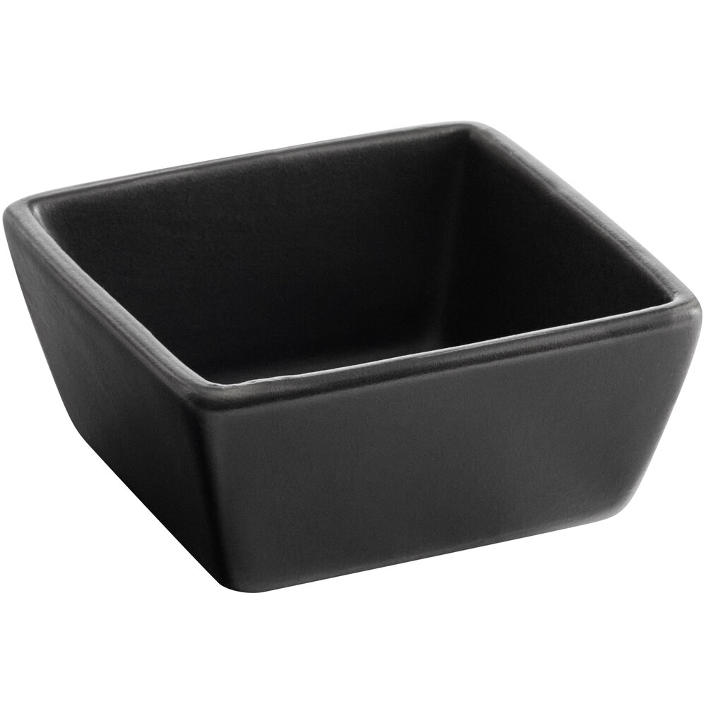 Acopa 4 oz. Matte Black Square Stoneware Sauce Cup - 12/Pack