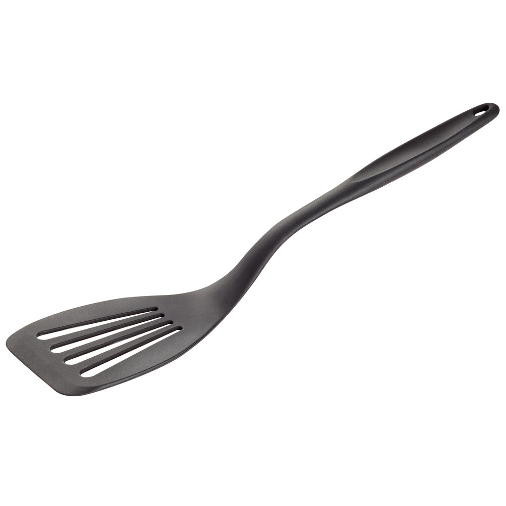 Tablecraft 10054 12 7/8" Black Silicone-Coated Stainless Steel Slotted Spatula / Turner