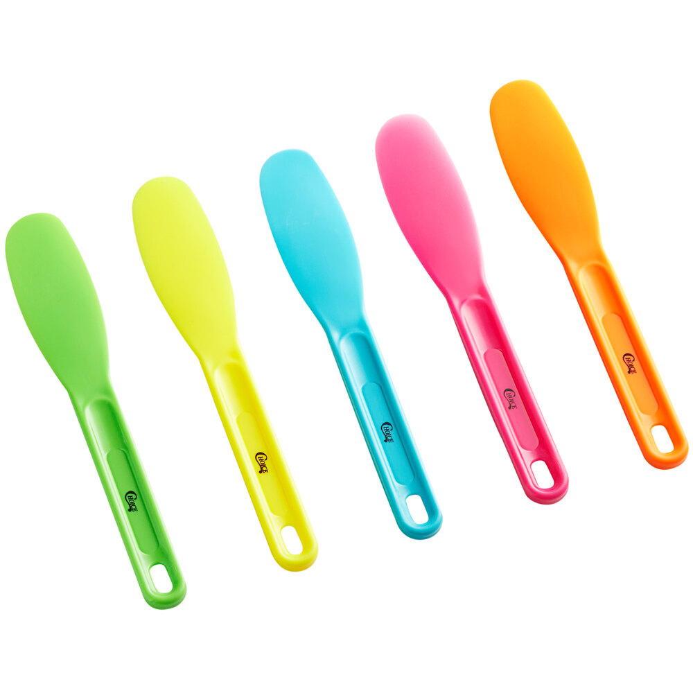 Choice 7 3/4" 5-Piece Smooth Polypropylene Sandwich Spreader Set with Neon Handle