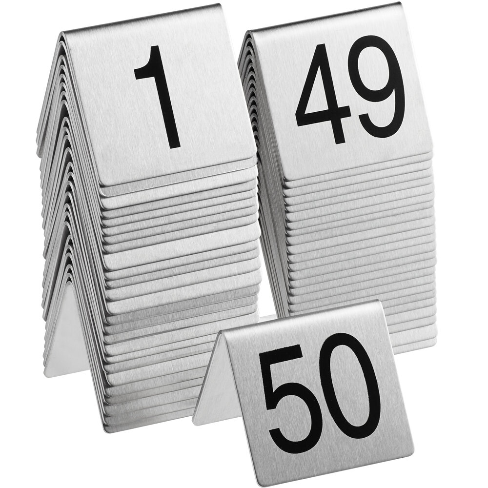 Choice 2 1/2" Stainless Steel Number Table Tents - 1 to 50