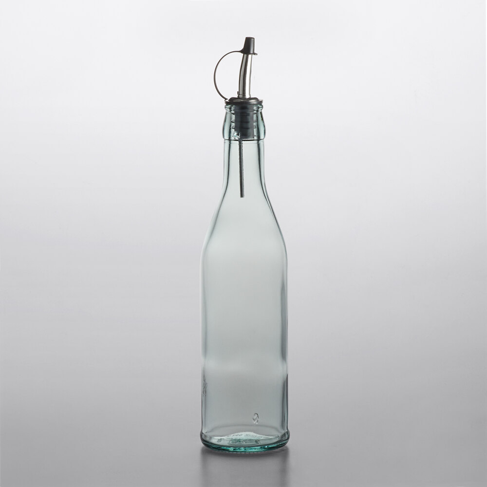 Tablecraft H92007 17 oz. Green Tinted Glass Oil Cruet with Stainless Steel Pourer