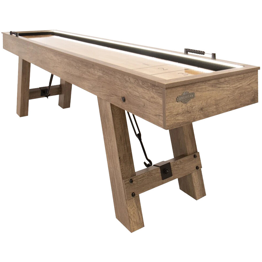 American Legend AL5002W Brookdale 9' Rustic Wood Bowling / Shuffleboard Table Set with LED Lighting and Accessories