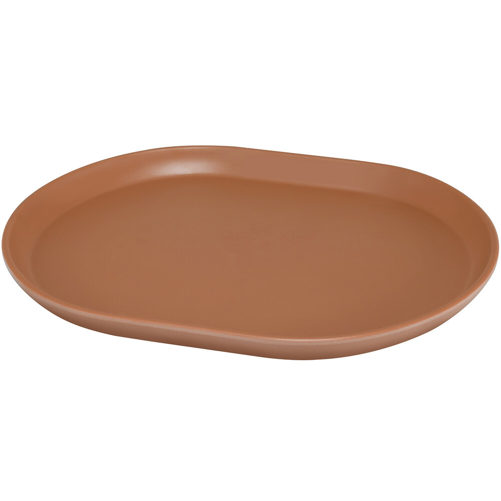 Cal-Mil Hudson 14" x 11 1/4" Terra Cotta Oval Raised Rim Melamine Platter