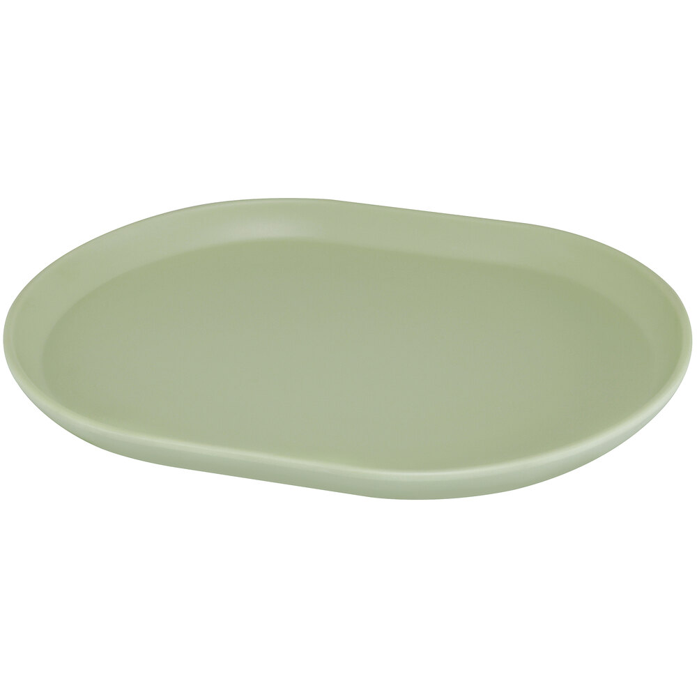 Cal-Mil Hudson 14" x 11 1/4" Matcha Oval Raised Rim Melamine Platter