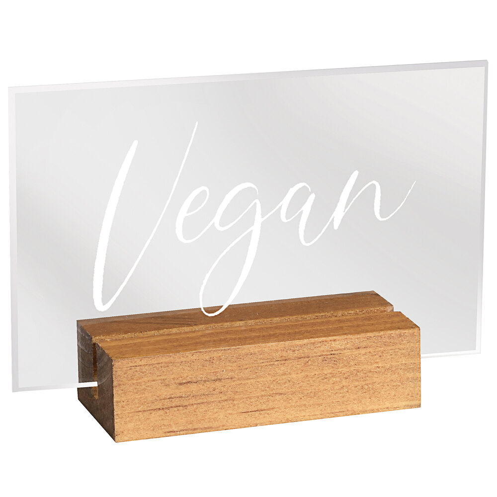 Cal-Mil 22336-5-99 Madera Rustic Pine Wood / Clear Acrylic "Vegan" Sign - 3 1/2" x 1" x 2 1/2"