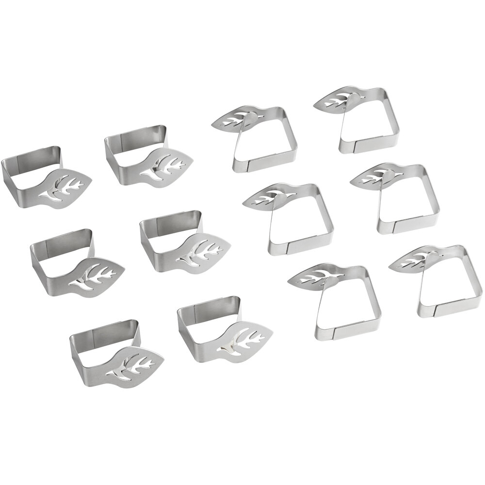 Choice Stainless Steel Leaf Design Tablecloth Clip for Tables up to 1 1/2" Thick - 12/Pack
