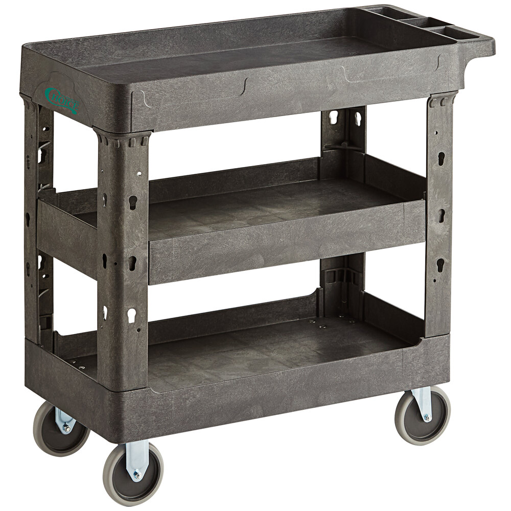 Choice Medium Black 3-Shelf Utility Cart - 34 1/2" x 16 1/2" x 32 1/2"