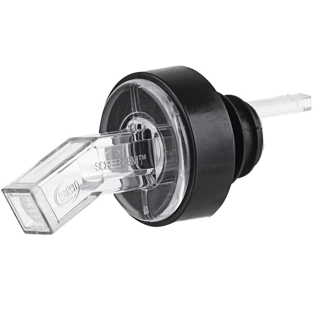 TableCraft Screen Em Clear Screened Liquor Pourer with Black Collar - 12/Pack