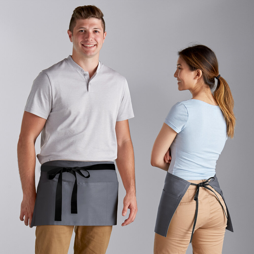 Choice Gray Poly-Cotton Waist Apron with Black Webbing and 3 Pockets - 12" x 26"