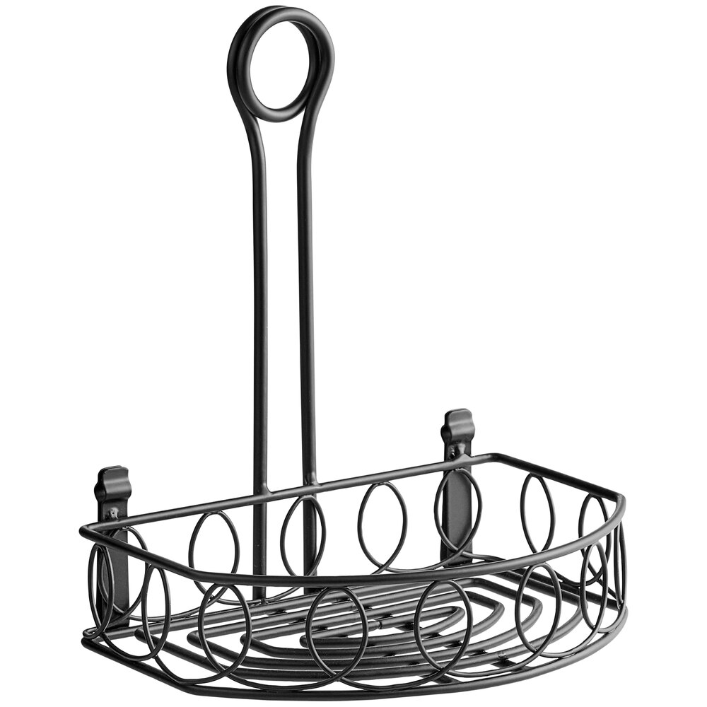 Choice Black Half Round Spiral Wrought Iron Condiment Caddy with Card Holder - 8 1/2"