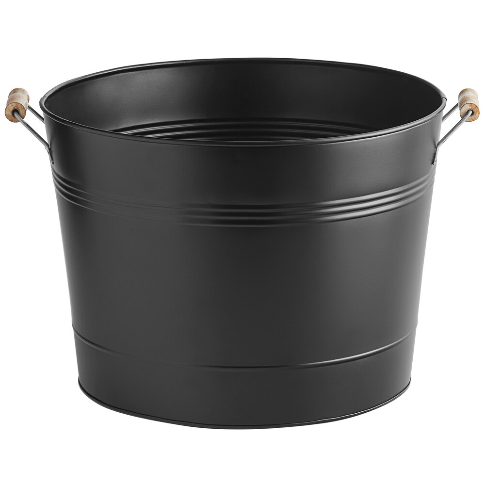 Choice Large Black Beverage Tub with Wooden Handles